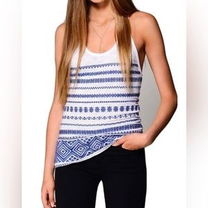 🆕 Sam Edelman Womens Shirts Medium White Blue Tulum Embroidered Sleeveless